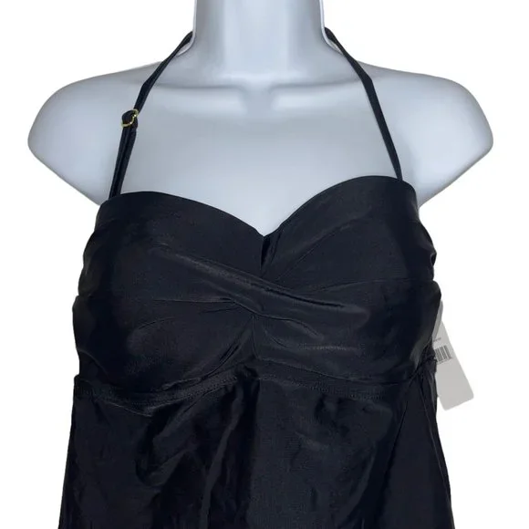 NWT Catalina Black Adjustable Strap Halter Tankini Swim Top Womens Large - Picture 2 of 9